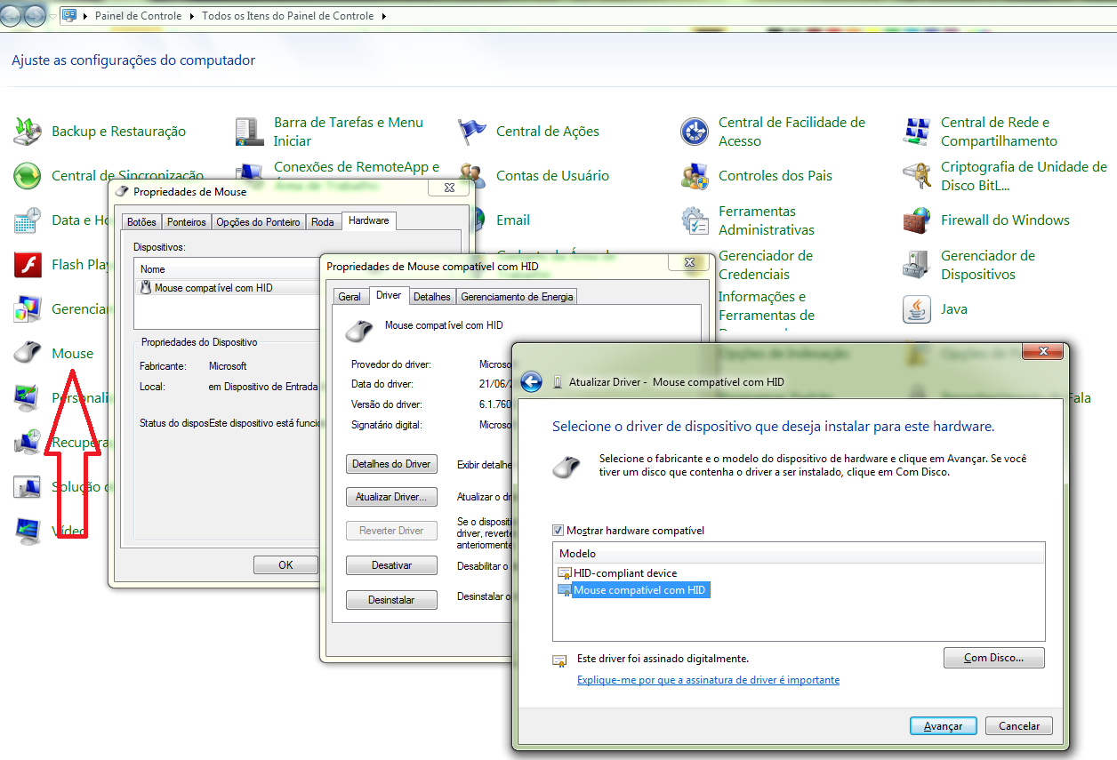 hid compliant mouse driver update windows 7