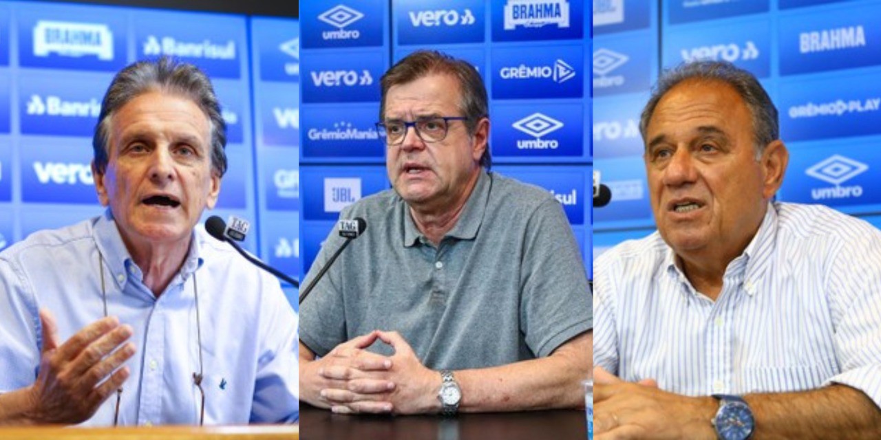 Paulo Luz, Marcos Herrmann e Denis Abrahão: os três vices de futebol do Grêmio em 2021 - Lucas Uebel/Divulgação Grêmio