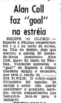 O Globo noticiou primeiro jogo de Allan Cole - Reprodução/O Globo