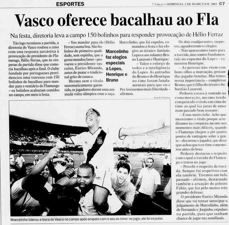Eurico Miranda disse que ia entregar bolinhos de bacalhau no vestiário do Flamengo - Reprodução/Jornal do Brasil