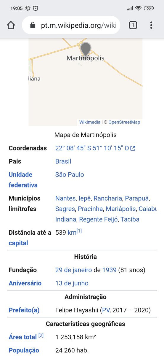 Felipe "Hayashii" já foi colocado como o prefeito de Martinópolis na Wikipedia - Reprodução