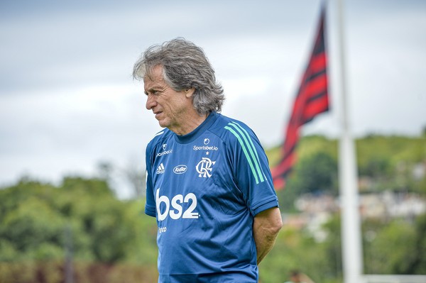 Jorge Jesus em treino do Flamengo - Marcelo Cortes / Flamengo