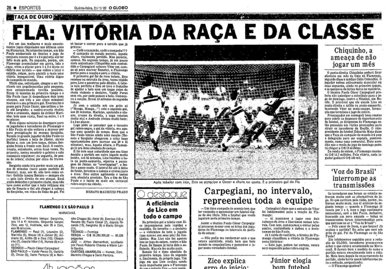 Flamengo consegue virada histórica contra o São Paulo - Acervo "O Globo"