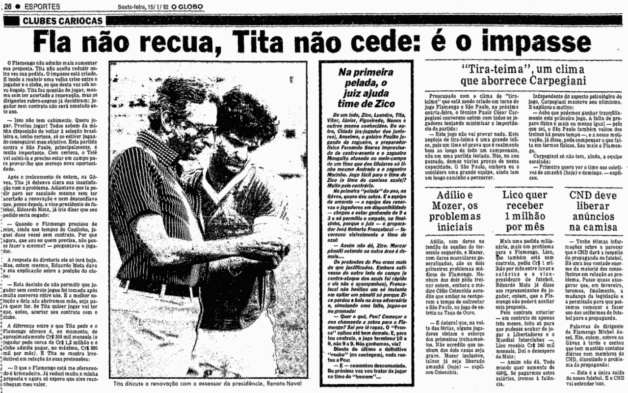 Renovação de Tita com o Flamengo demorou a sair em 1982 - Acervo "O Globo"