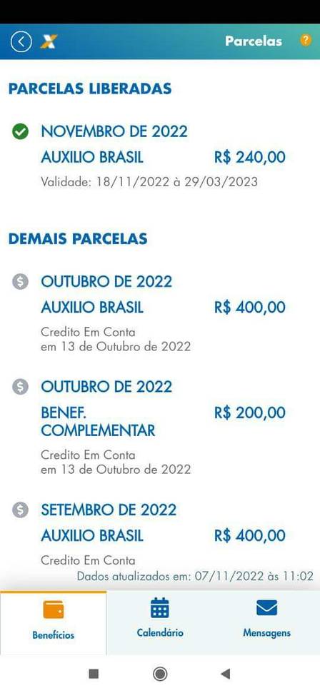 Print de tela do aplicativo Caixa Tem mostra a redução do valor do Auxílio Brasil