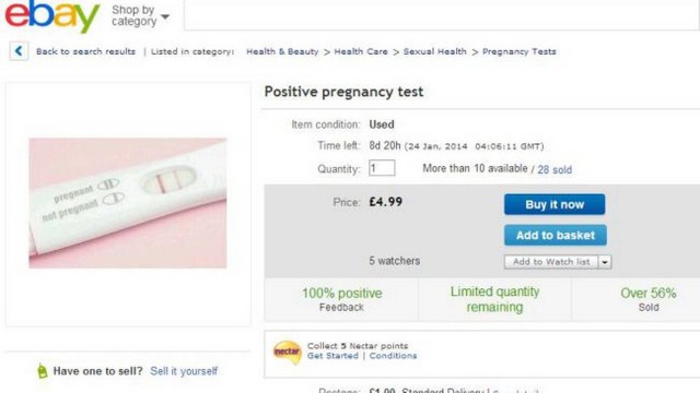 Teste de gravidez é vendido no site Ebay
