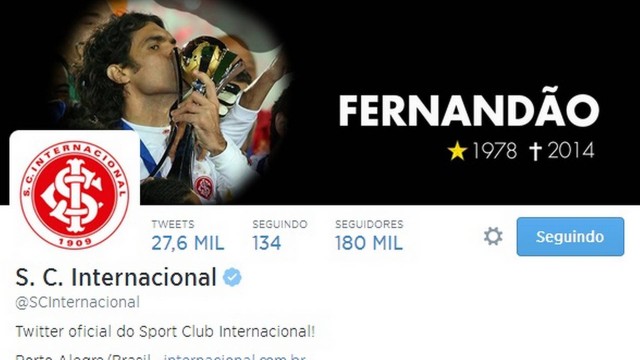 OTwitter oficial do Internacional colocou a imagem de Fernandão como capa de sua conta