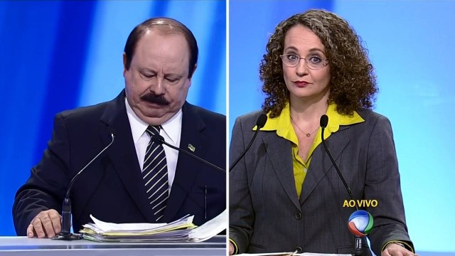Luciana Genro (PSOL) não esconde a surpresa ao ouvir declaração de Levy Fidelix (PRTB) durante debate na TV Record