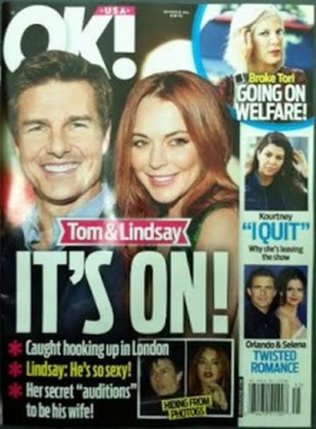 Tom Cruise e Linsay Lohan na matéria de capa da revista 