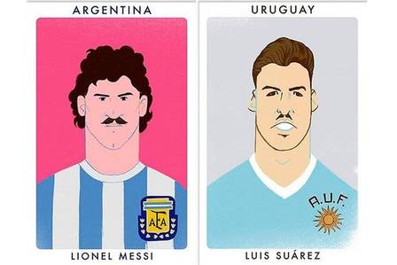 Caricaturas de Lionel Messi e Luis Suárez