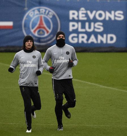 David Luiz treina no PSG ao lado de Ibrahimovic