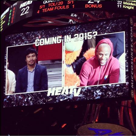 Telão no estádio do Miami Heat perguntou sobre um embate entre Floyd Mayweather e Manny Paccquiao