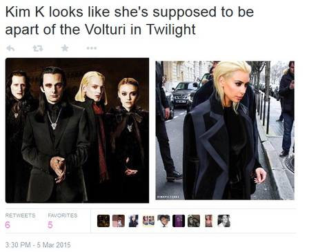 Kim Kardashian parece membro dos Volturi, de “Crepúsculo”