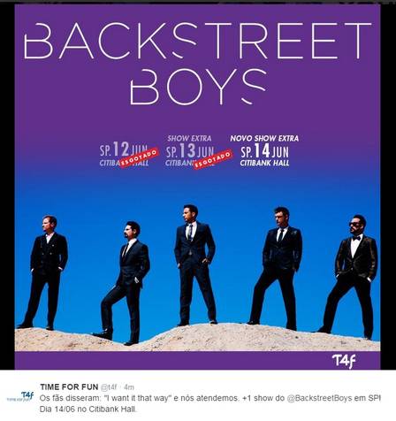 Os Backstreet Boys farão mais um show em São Paulo