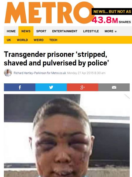 O jornal britânico Metro também divulgou as fotos de Verônica após as agressões
