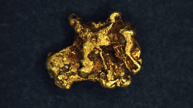 Um grão de ouro analisado pelos pesquisadores: joias irlandesas da Idade do Bronze foram feitas com metal importado