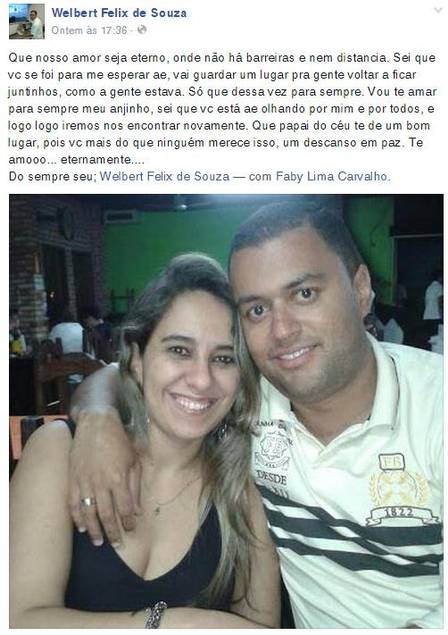 Namorado de Fabiana lamentou a morte da mulher no Facebook