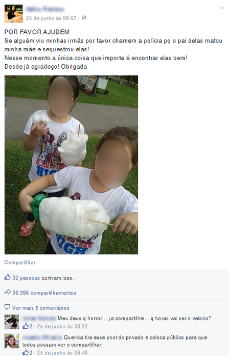 Familiares fizeram campanha nas redes sociais para encontras as duas crianças