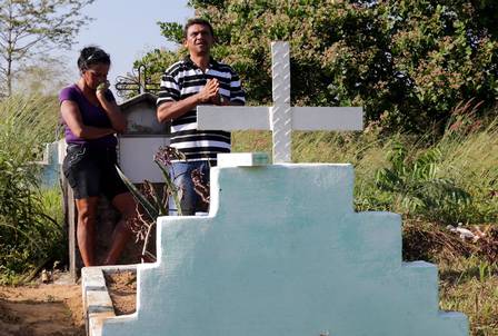 Pai e madrasta do rapaz linchado no Maranhão vão ao cemitério de Tipiri