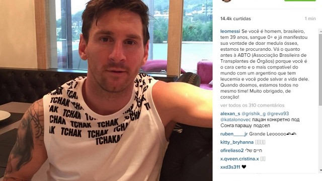 Messi faz campanha na web de doação de medula óssea para a Associação Brasileira de Transplantes