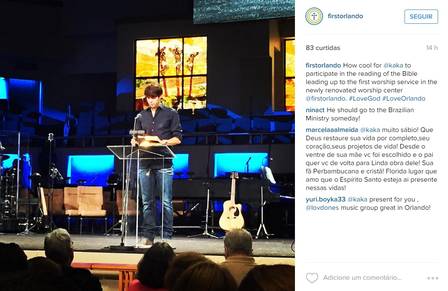 Kaká durante evento na igreja Batista de Orlando, na Flórida