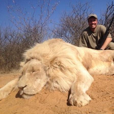 O caçador Allen Tarpley com um leão morto