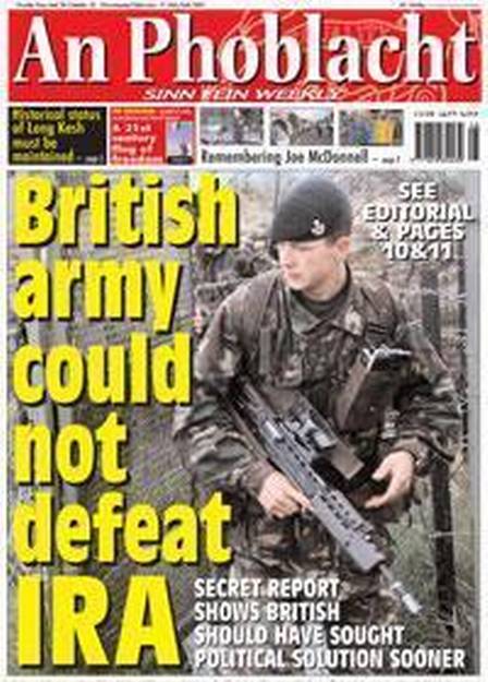 “O exército britânico não pode derrotar o Ira”, diz capa de jornal compartilhada por suspeito de tiroteio em Oregon.