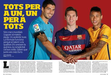 Messi, Neymar e Suárez posam juntos para revista do Barcelona