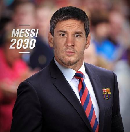 Lionel Messi como técnico do Barça em 2030