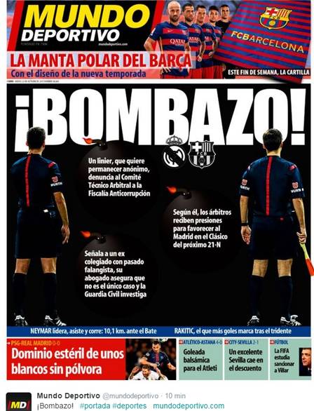 Capa do jornal “Mundo Deportivo” desta quinta-feira