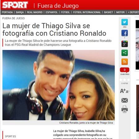 Isabelle Silva, mulher do zagueiro Thiago Silva, tietou Cristiano Ronaldo após duelo entre PSG e Real Madrid