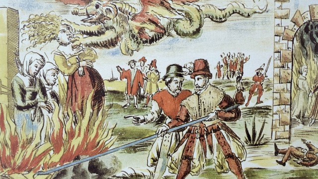 Terror. Folheto alemão sobre a queima de bruxas em Derenburg, na Alemanha, em 1555: histeria e misticismo envolveu toda a Europa