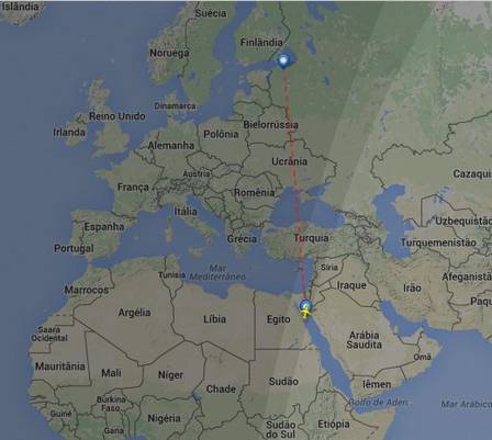 Rota do Airbus A-321 que saiu do Egito em direção a Rússia na manhã deste sábado.