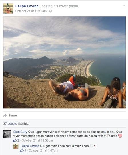 Elen se declara para Felipe em postagem nas redes sociais