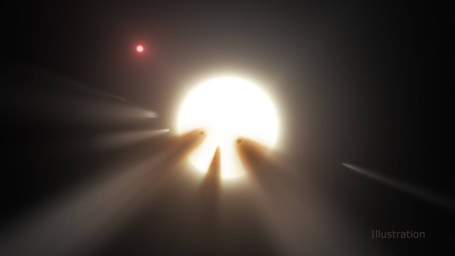 Ilustração mostra família de cometas transitando por uma estrela