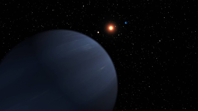 Ilustração mostra o sistema 55 Cancri, com o planeta mais afastado, 55 Cancri f, agora Harriot, um gigante gasoso, em primeiro plano e outro quatro mais próximos da estrela 55 Cancri, agora Copernicus, ao fundo, respectivamente Galileo, Brahe, Lippershey e Janssen