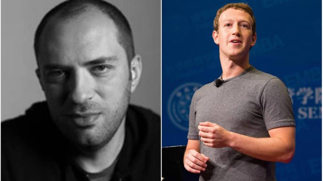 O criador do WhatsApp, Jan Koum, e o fundador do Facebook, Mark Zuckerberg