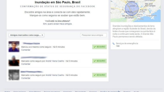 Facebook disponibiliza alerta para pessoas que estão em áreas de risco em São Paulo