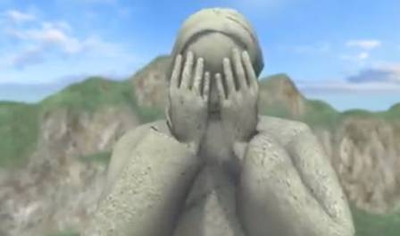 Cristo Redentor escondendo o rosto de vergonha também é um dos personagens do vídeo