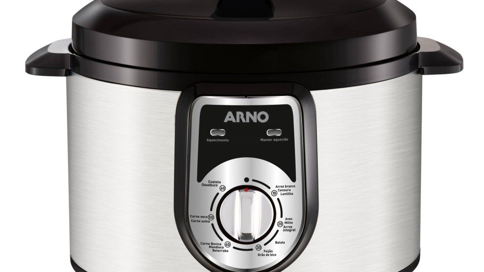 A panela de pressão elétrica da Arno é perfeita para quem tem medo da tradicional. A capacidade é de cinco litros, e o preço sugerido é de R$ 399,99.