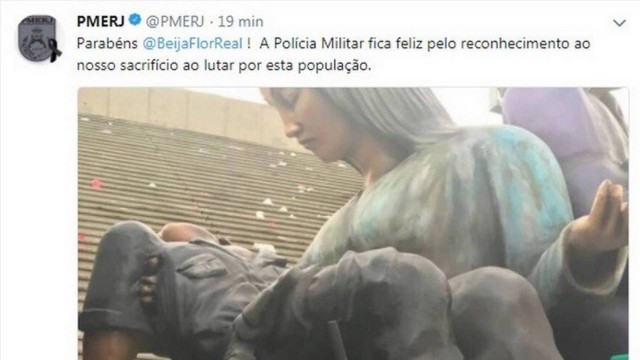 Pelo Twitter e Facebook, Polícia Militar faz agradecimentos à Beija-Flor pelo "reconhecimento do sacrifício"
