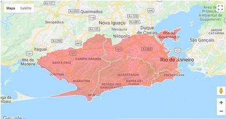 As condições de chuva às 1h05m desta quinata-feira no Rio. Em vermelho no mapa, a área em estágio de crise