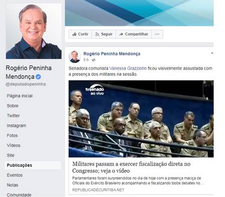 Postagem do deputado Rogério Peninha