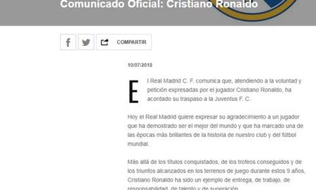 Comunicado oficial no site do Real Madrid