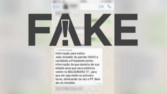 Mensagem com conteúdo falso sobre João Amoêdo