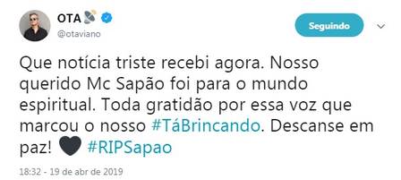 Otaviano Costa presta homenagem a Sapão na internet