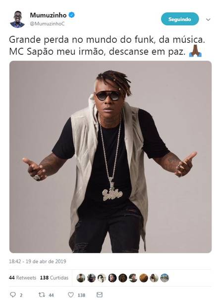 Mumuzinho lamenta perda do amigo MC Sapão
