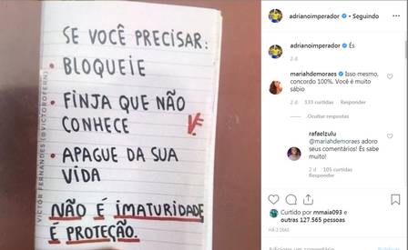 Atriz Mariah Alves comenta posts de Adriano Imperador e seguidores ficam intrigados