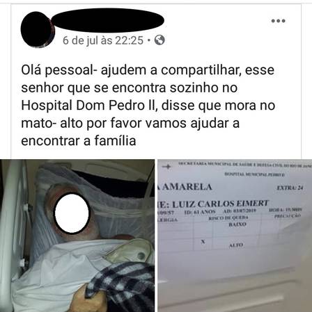 Postagem feita em rede social pede ajuda para encontrar família de Luiz Carlos