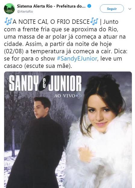 Postagem sobre frente fria com letra de Sandy e Junior